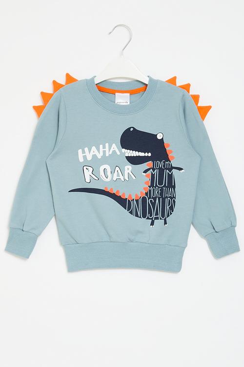 Printed sweat top - light blue & orange