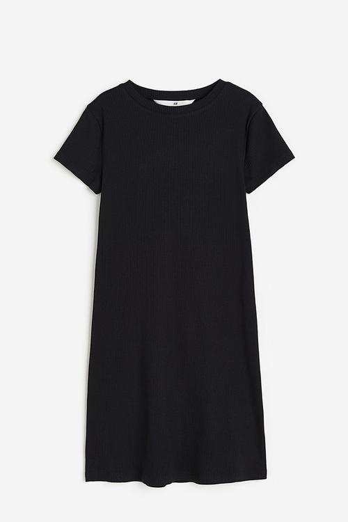 Ribbed t-shirt dress - black