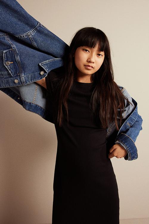 Ribbed t-shirt dress - black