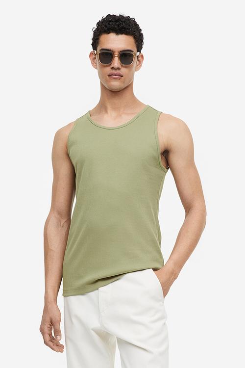 Slim fit ribbed vest top - khaki green