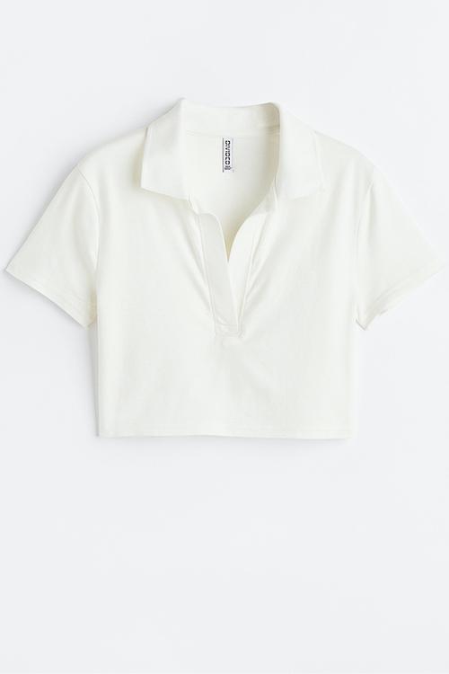 Collared cropped top - white
