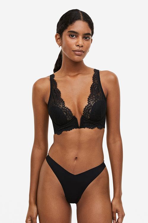 Padded underwired lace bra - black