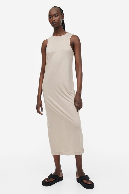 Sleeveless jersey dress - beige