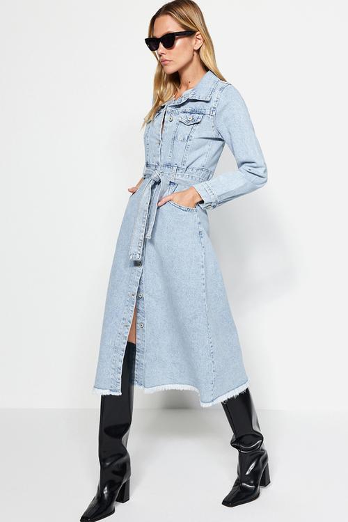 Midi Denim Dress - Blue 