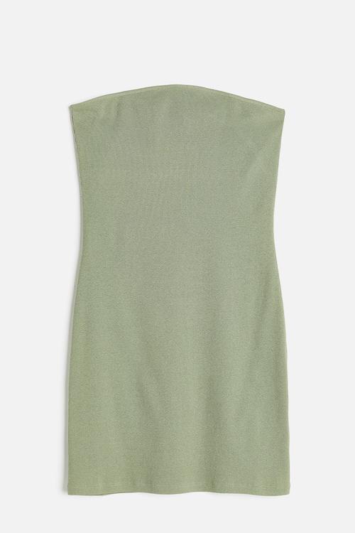 Ribbed bandeau dress - light khaki green