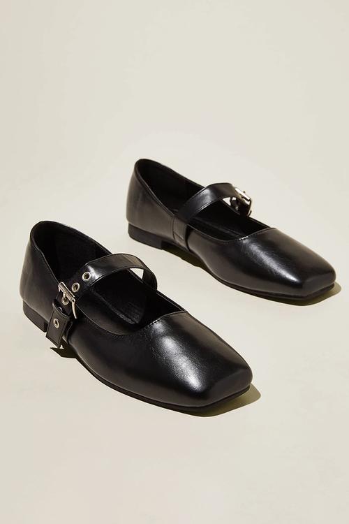 Gia square mary jane ballet - black vegan leather