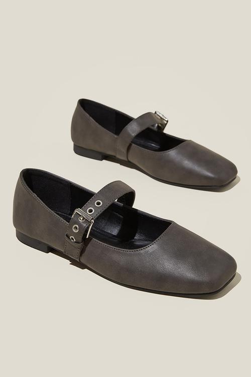 Gia square mary jane ballet - grey distressed vegan leather