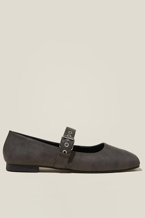 Gia square mary jane ballet - grey distressed vegan leather