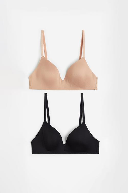 2-Pack microfibre non-wired bras - beige & black