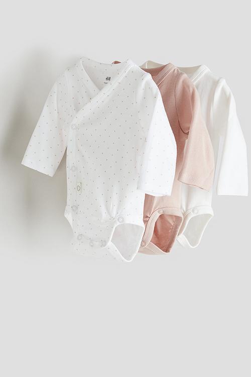 3-Pack long-sleeved bodysuits - pink & white