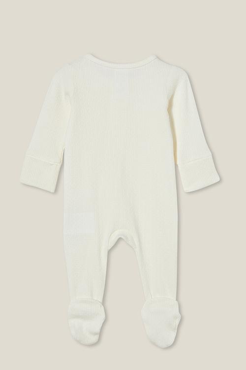 Organic newborn pointelle zip romper - milk