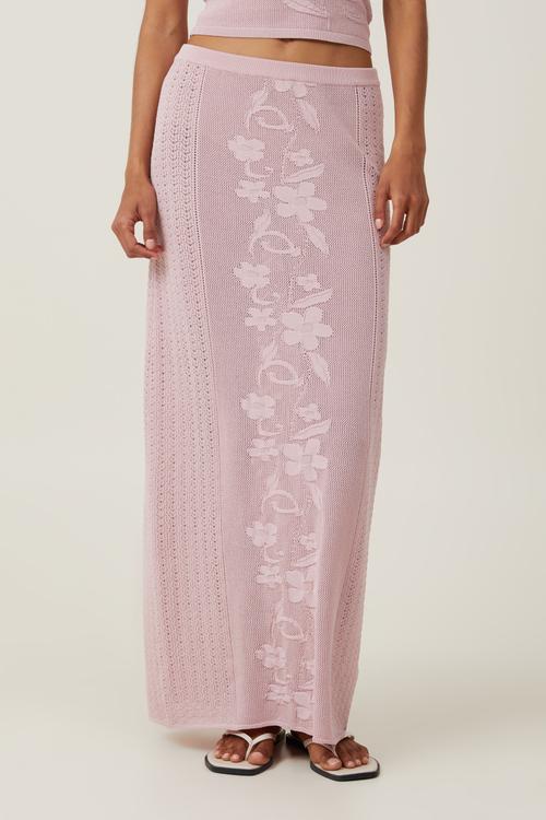 Pressed Flower Sheer Knit Maxi Skirt - Ash Rose