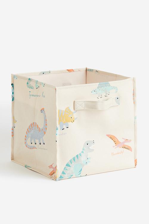 Printed storage basket - light beige/dinosaurs