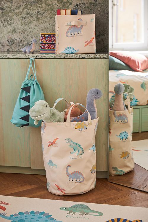 Printed storage basket - light beige/dinosaurs