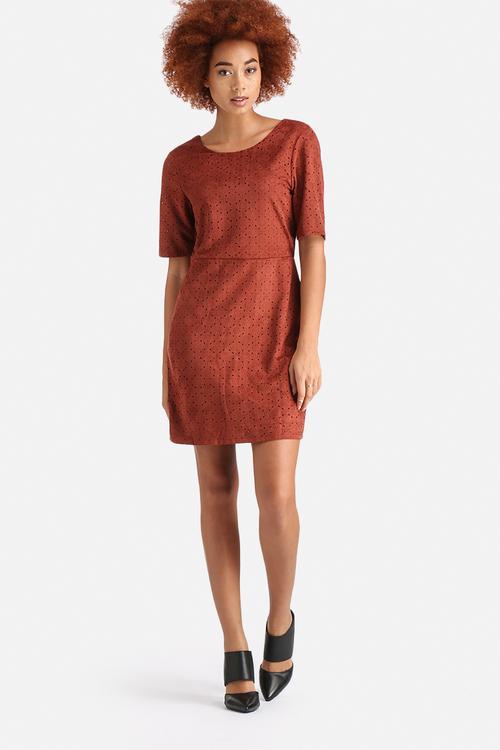 Laser Cut Faux Suede Dress
