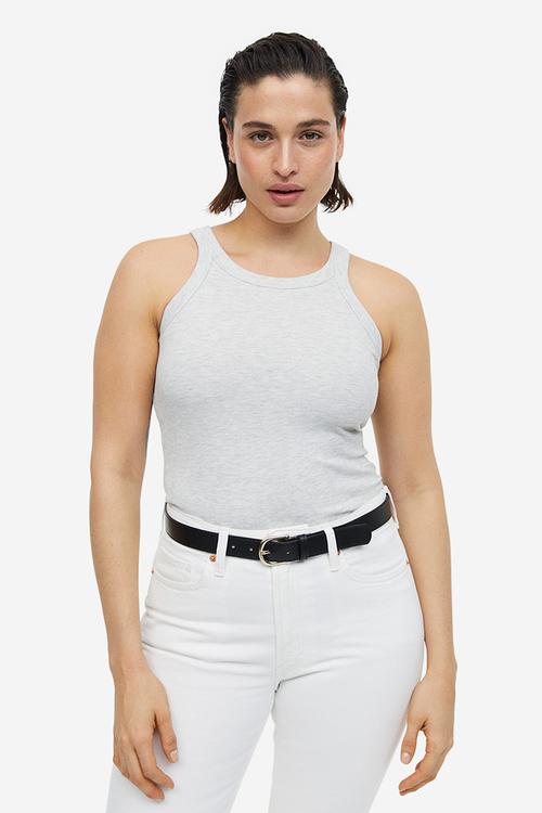 Ribbed vest top - light grey marl