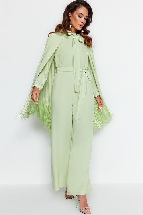 Tasseled Cape-Jumpsuit - Light Green