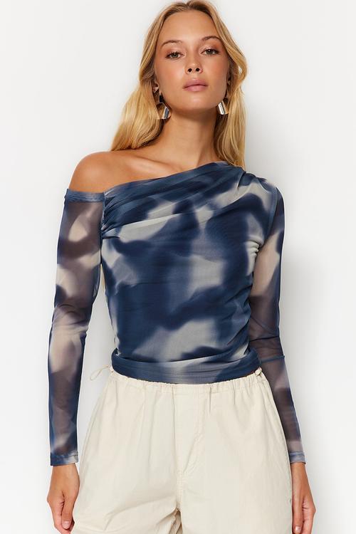 Asymmetrical Collar Blouse - Oil