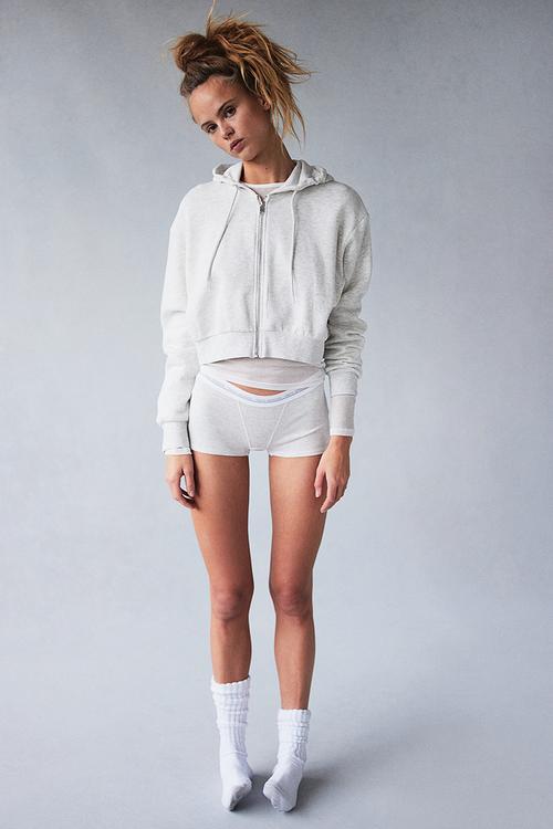 Cropped zip-through hoodie - grey