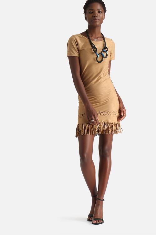 Suedette Fringe Shift Dress