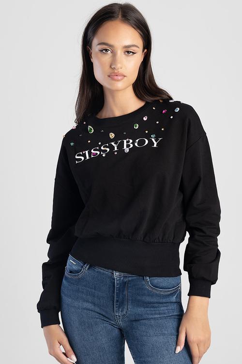 Logo Sweat Top With Colorful Bling - Black