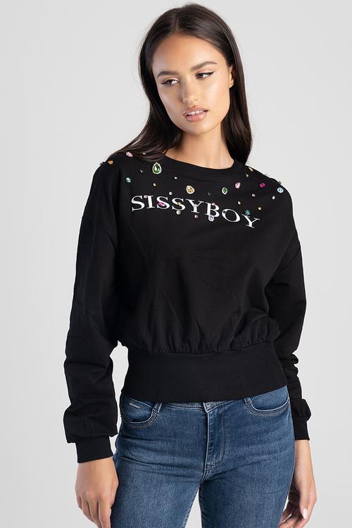 Logo Sweat Top With Colorful Bling - Black
