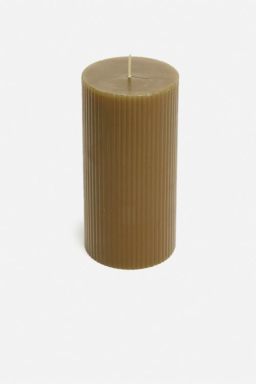 Roma ribbed pillar candle - mud