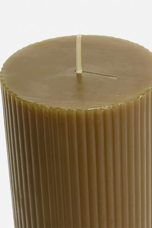 Roma ribbed pillar candle - mud