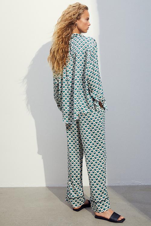 Wide satin trousers - green multi