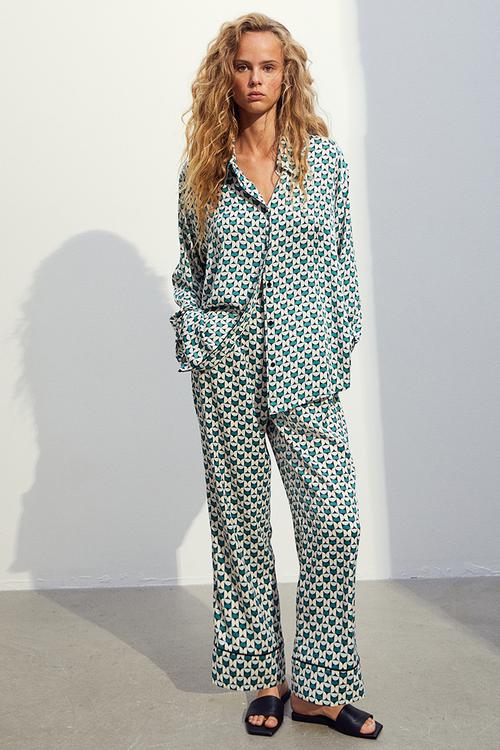 Wide satin trousers - green multi
