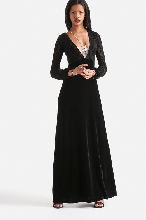 70's Femme Romantic Flocking Lace Maxi Dress