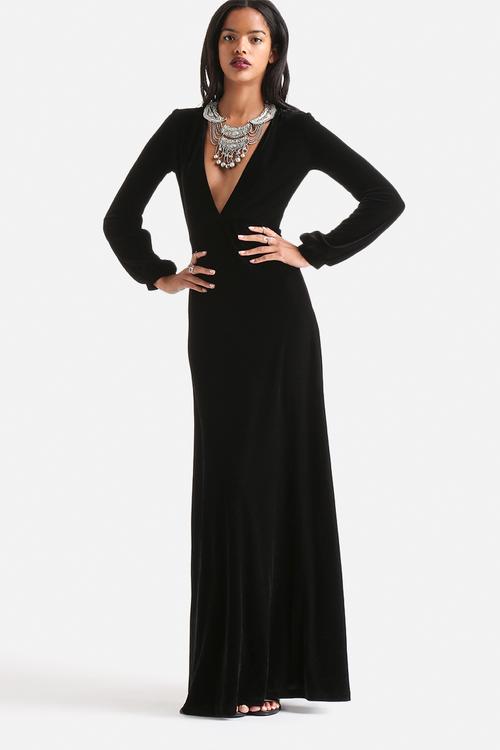 70's Femme Romantic Flocking Velvet Maxi Dress