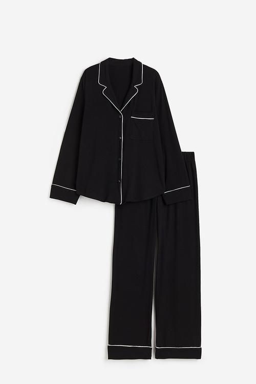 Pyjama shirt and bottoms - black