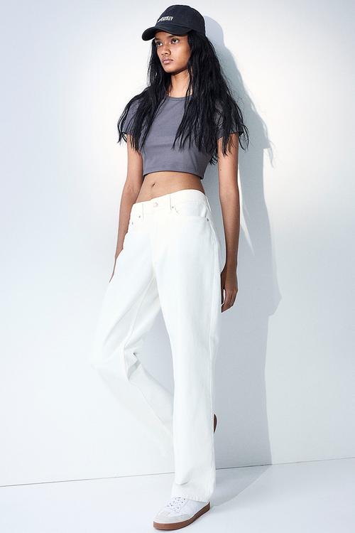 Cropped jersey top - grey