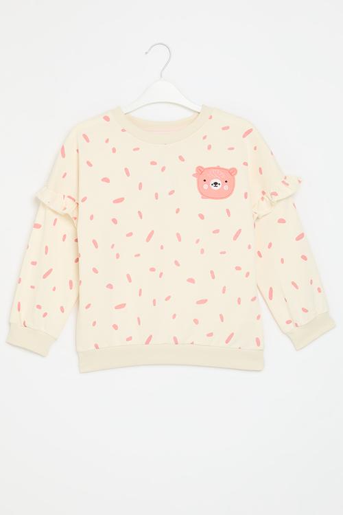 Printed sweat top - ecru & pink