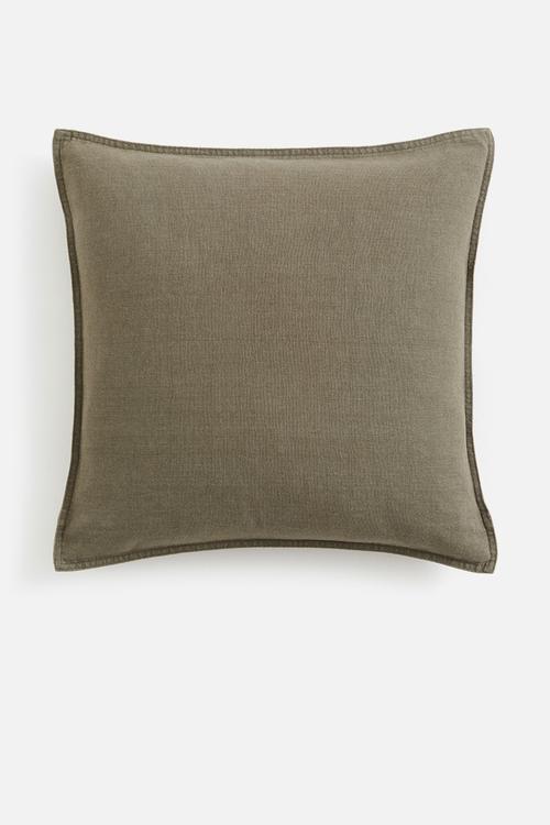 Linen-blend cushion cover - dark khaki green