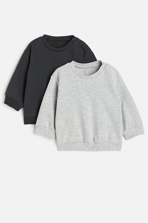 2-Pack cotton sweatshirts - black & light grey marl