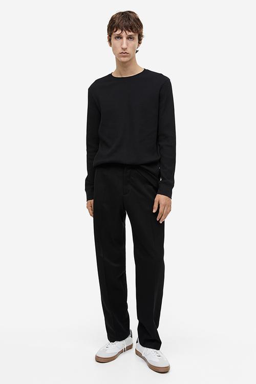 Slim fit waffled jersey top - black