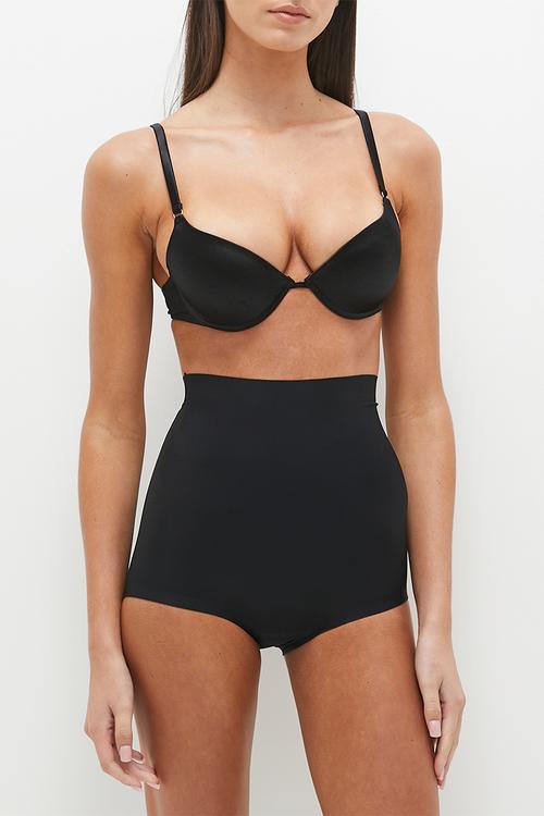 Thong padded high waisted panty - black