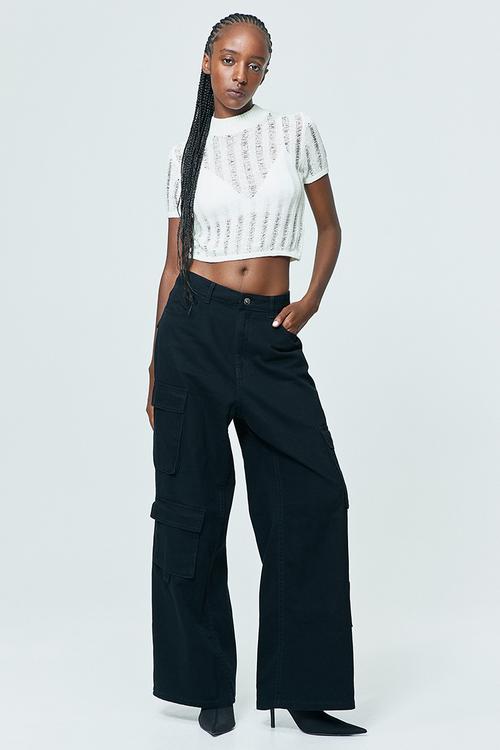 Ladder-stitch-look knitted top - white