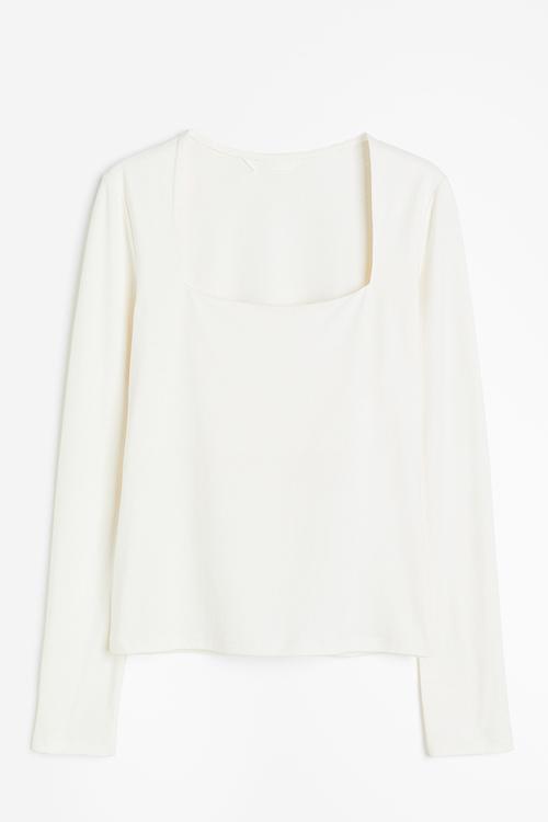 Long-sleeved jersey top - white