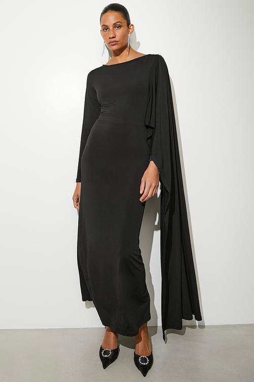 Cape column midi dress - black