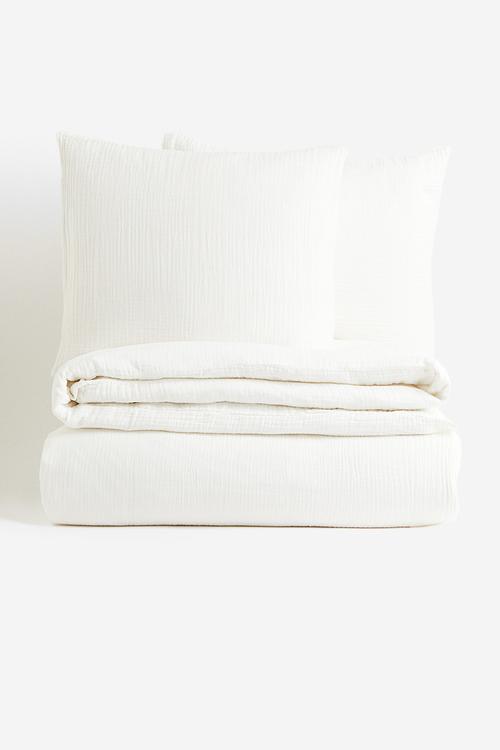 Muslin double/king duvet cover set - white