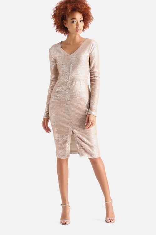 Sequin V-neck Midi Dress