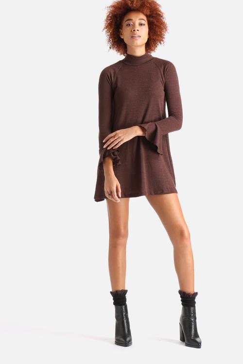Long Sleeved Ruffled Cuff Swing Dress