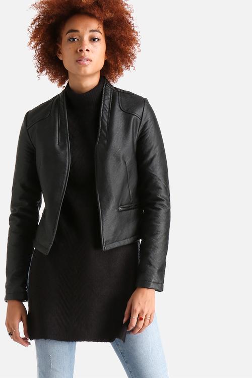 Cropped Faux Leather Jacket