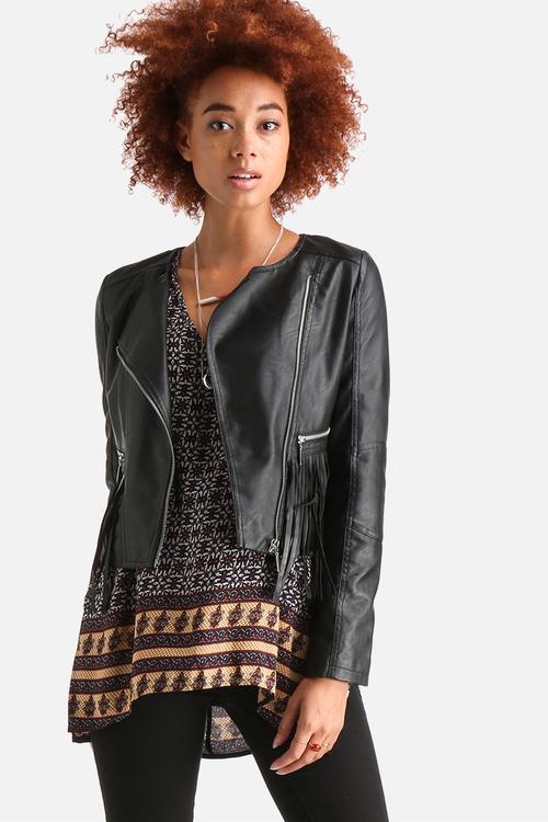 CroppedFaux  Leather Tassel Jacket