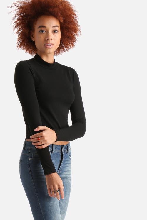 Cropped Polo Neck Top