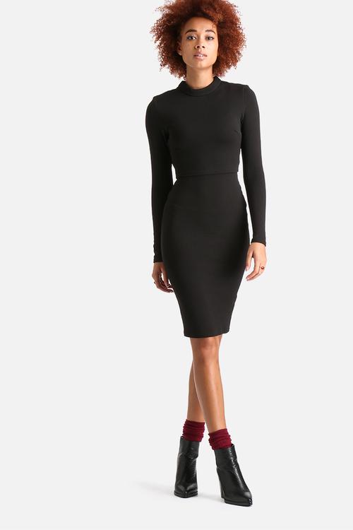 Long Sleeved Textured Bodycon Dress