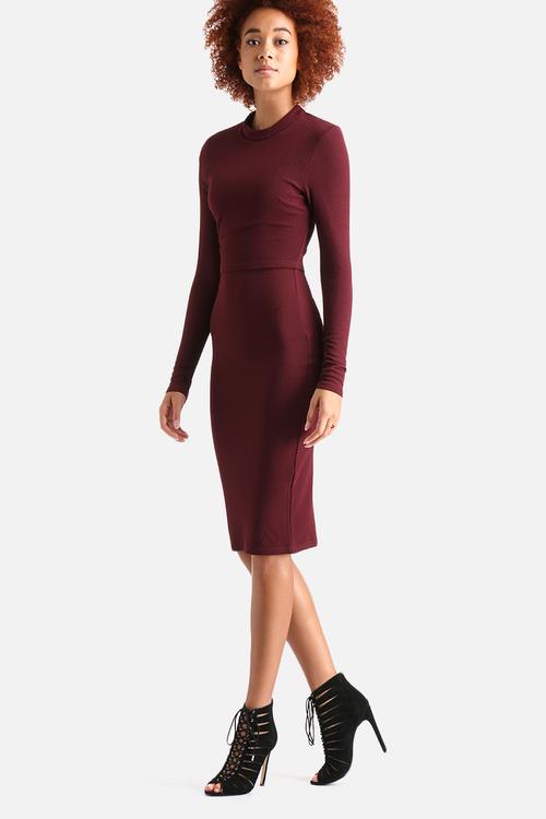 Long Sleeved Textured Bodycon Dress